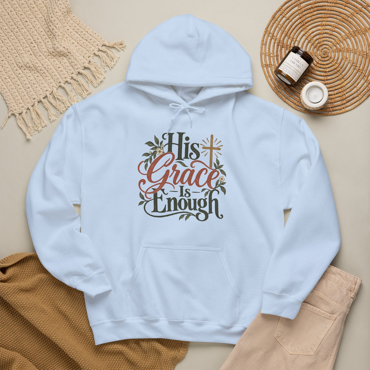 His Grace Is Enough hoodie | Christian faith floral cross design