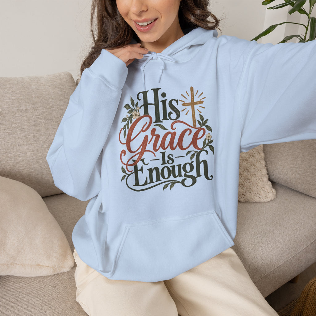 His Grace Is Enough hoodie | Christian faith floral cross design
