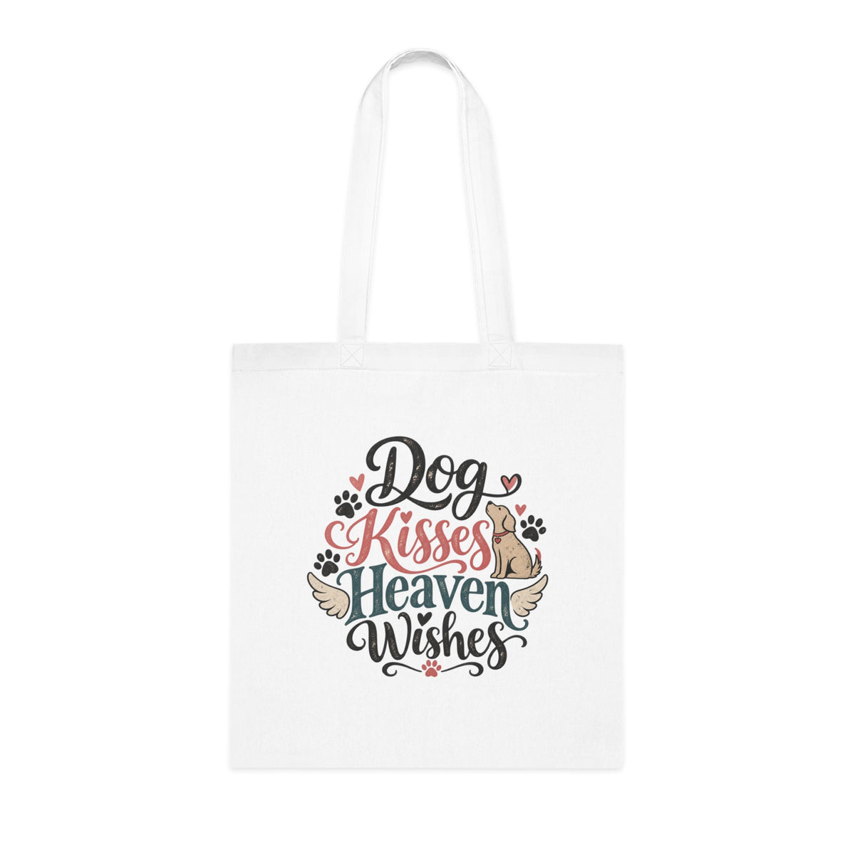 Dog Kisses Heaven Wishes Cotton Tote | Memorial Pet Paw Print Design
