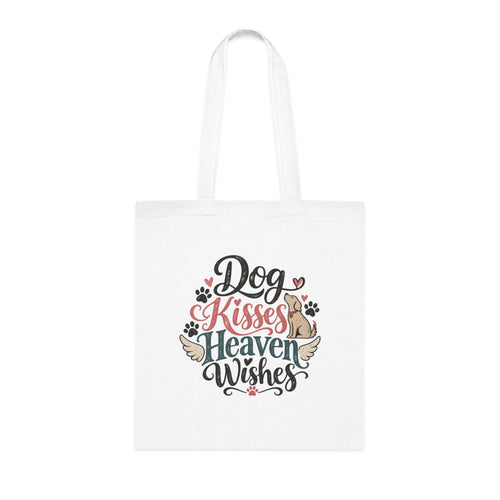 Dog Kisses Heaven Wishes Cotton Tote | Memorial Pet Paw Print Design