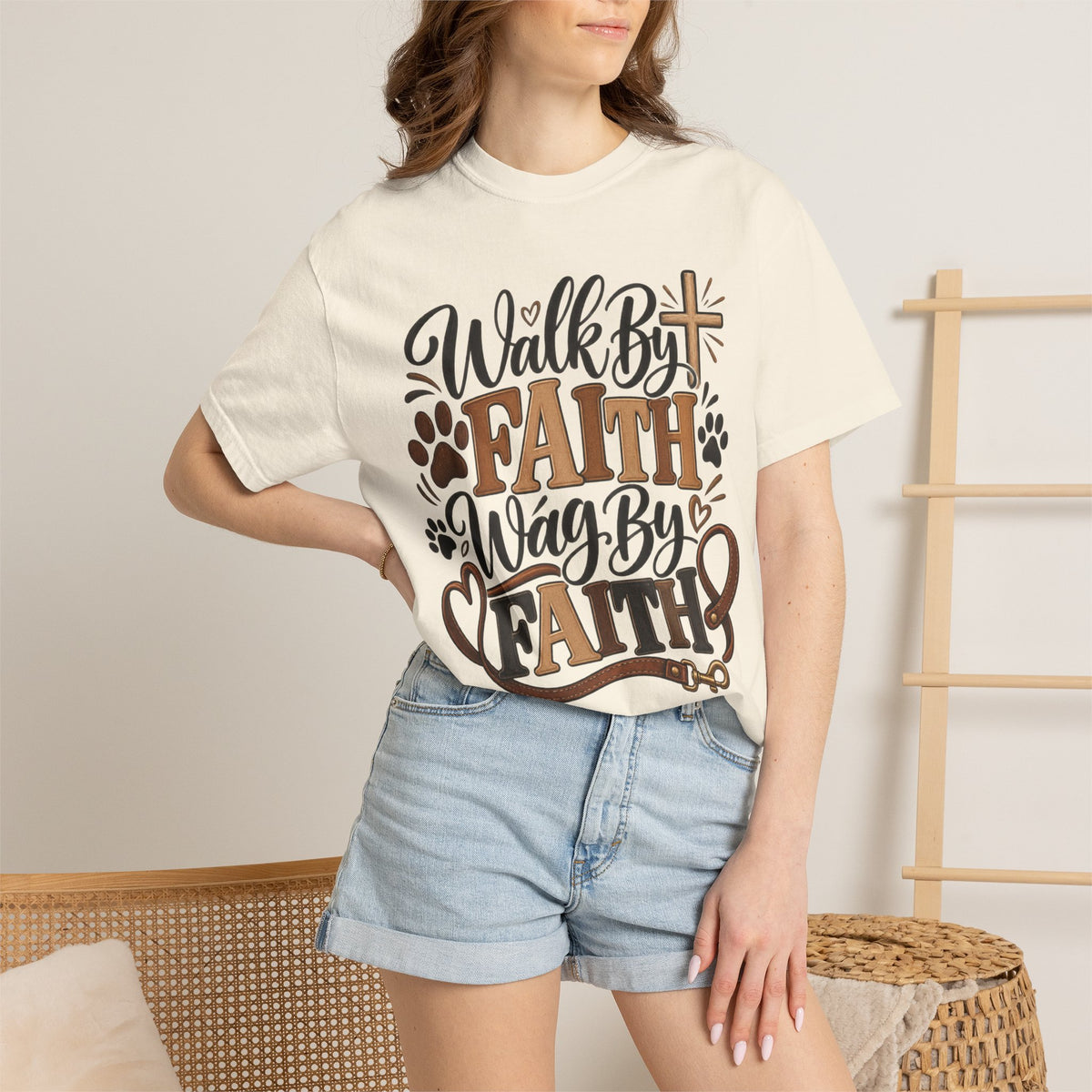 Walk By Faith Wag By Faith T-shirt | Christian Dog Paw Faith Tee