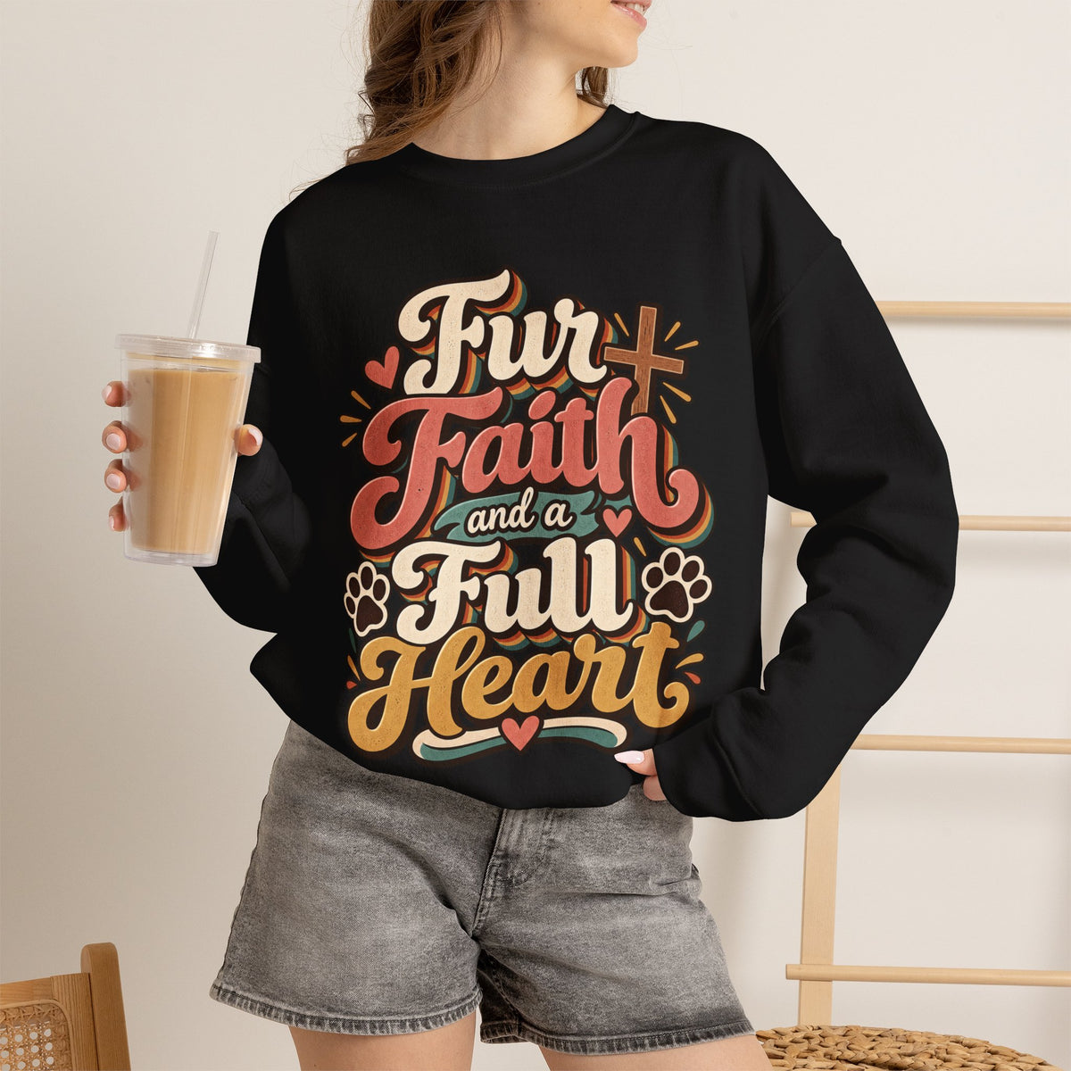 Fur Faith and a Full Heart Sweatshirt | Pet Paw Script Design