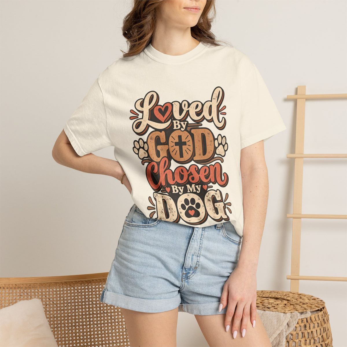 Loved by God Chosen by My Dog T-Shirt | Paw Print Faith Design