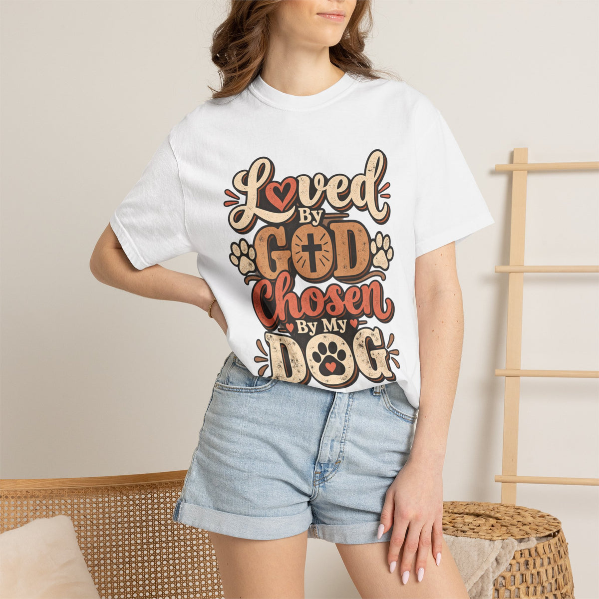 Loved by God Chosen by My Dog T-Shirt | Paw Print Faith Design