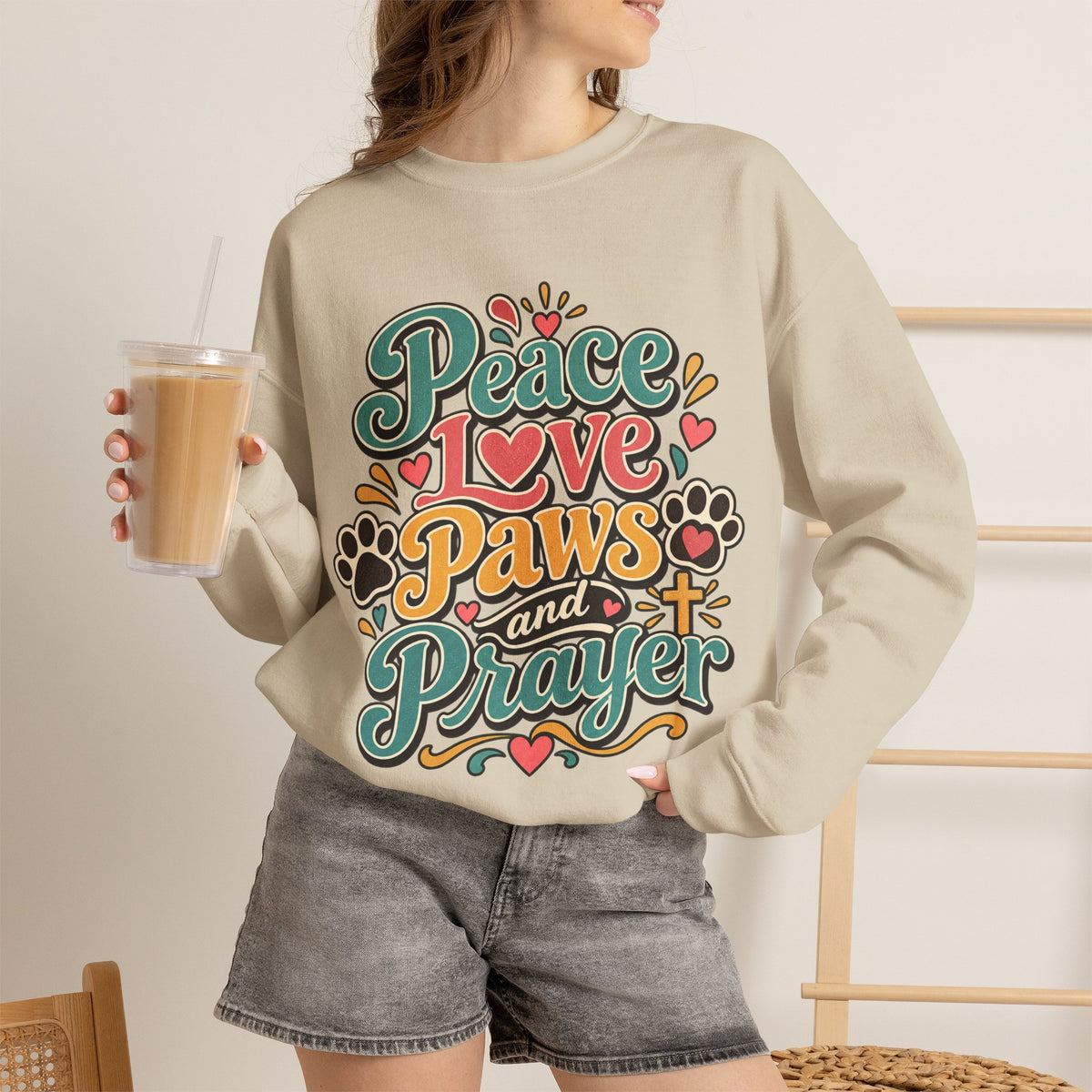Peace Love Paws and Prayer Sweatshirt | Paw Print Faith Design