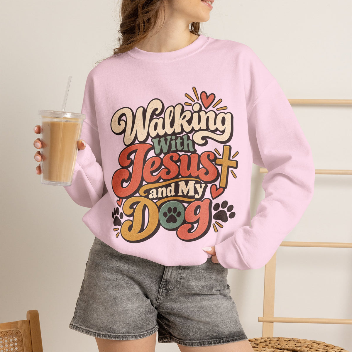 Walking With Jesus and My Dog Sweatshirt | Christian Paw Print Design