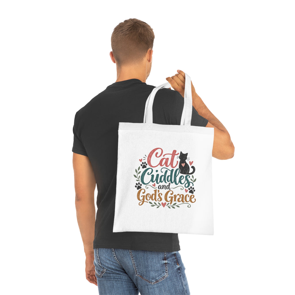 Cat Cuddles and Gods Grace Cotton Tote | Cat Lover Christian Tote
