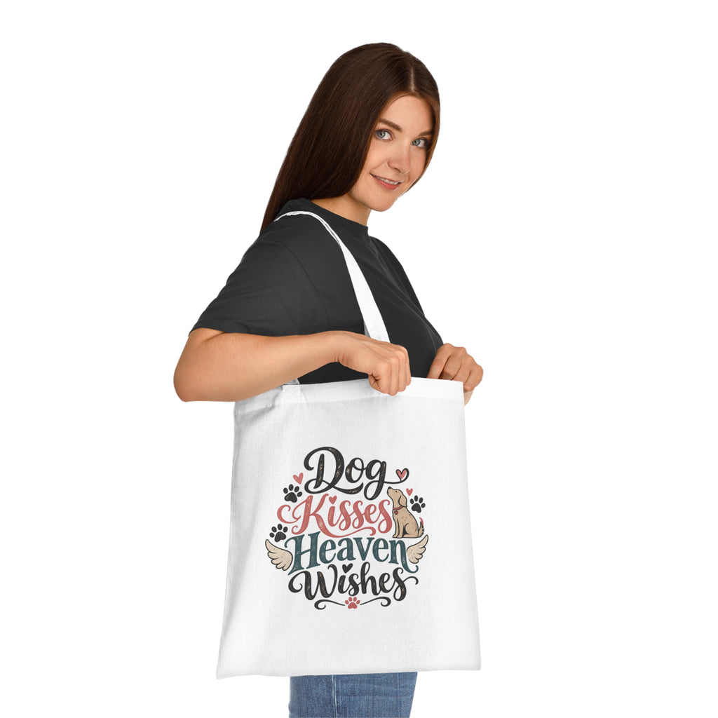 Dog Kisses Heaven Wishes Cotton Tote | Memorial Pet Paw Print Design