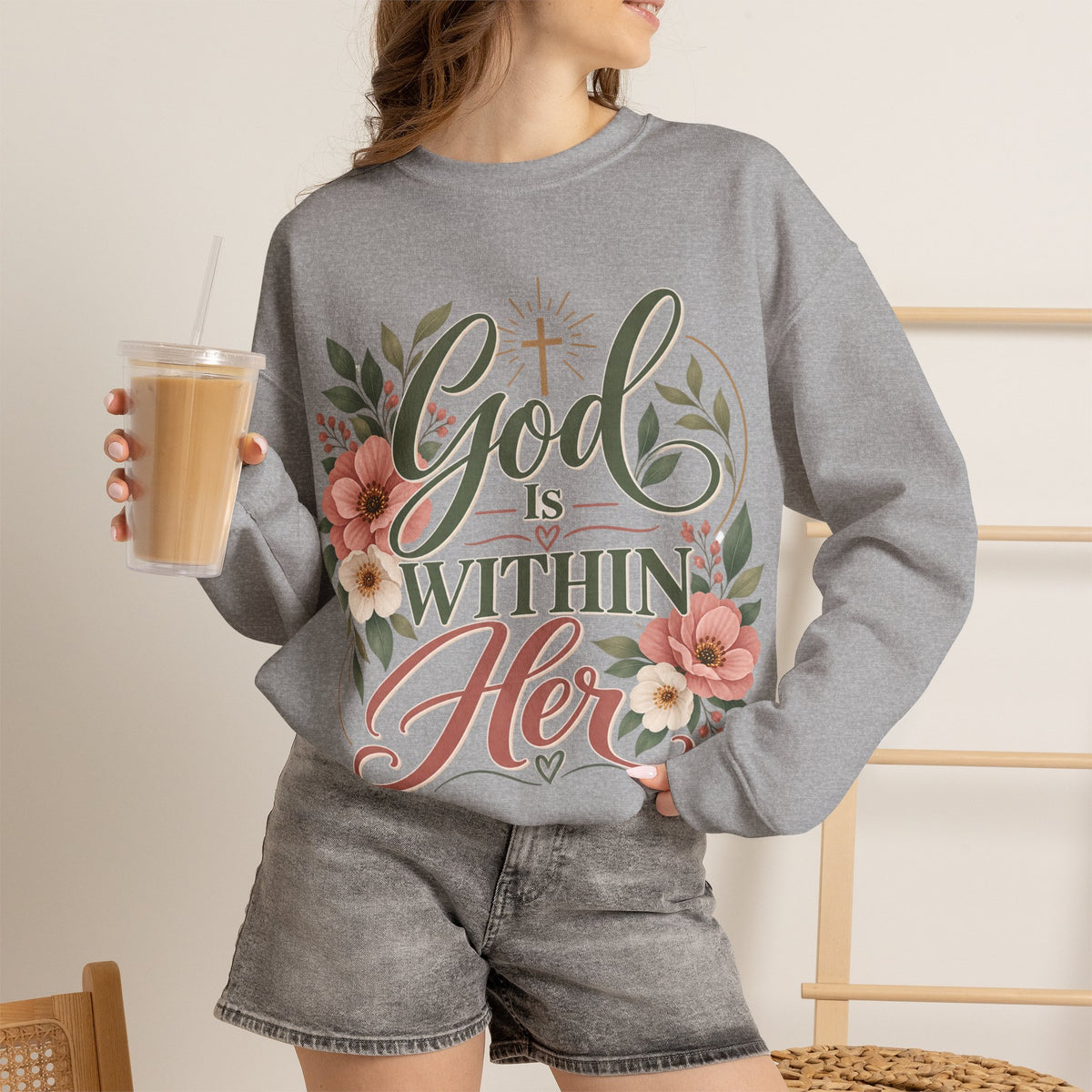 God Is Within Her sweatshirt | Floral Christian Scripture Crewneck