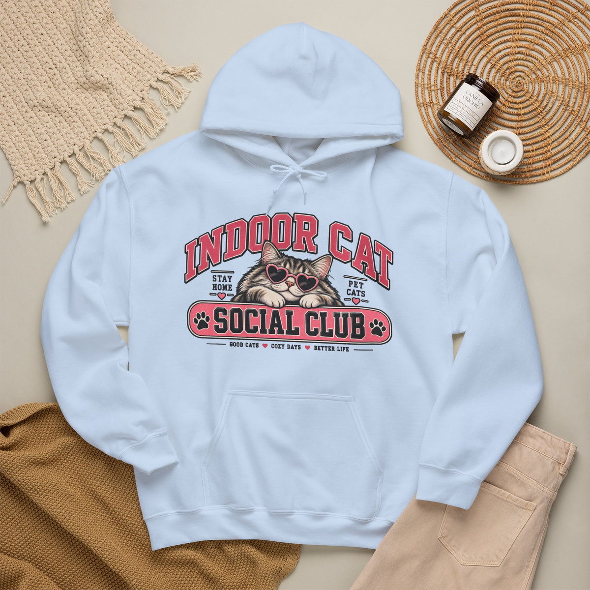 Indoor Cat Social Club Hoodie | Cute Cat Graphic, Pet Lover Sweatshirt