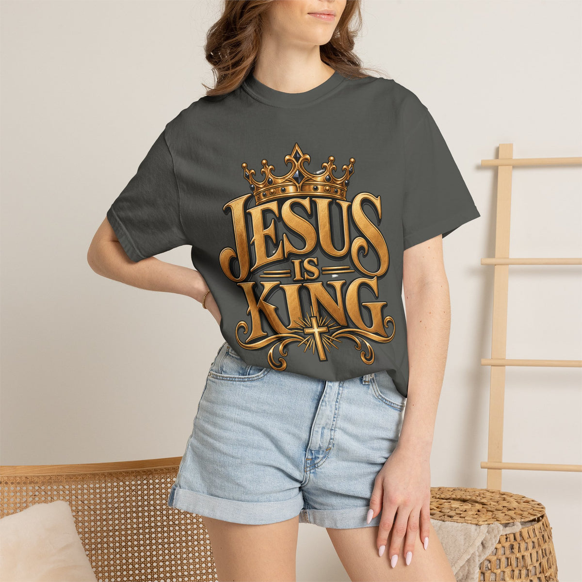 Jesus Is King T-Shirt | Crown typography Christian faith tee