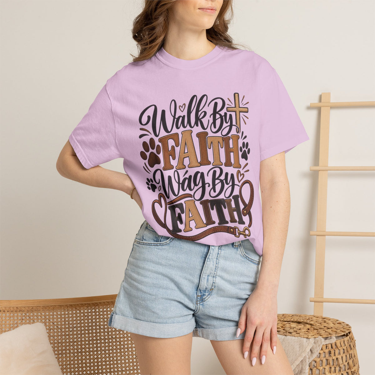 Walk By Faith Wag By Faith T-shirt | Christian Dog Paw Faith Tee