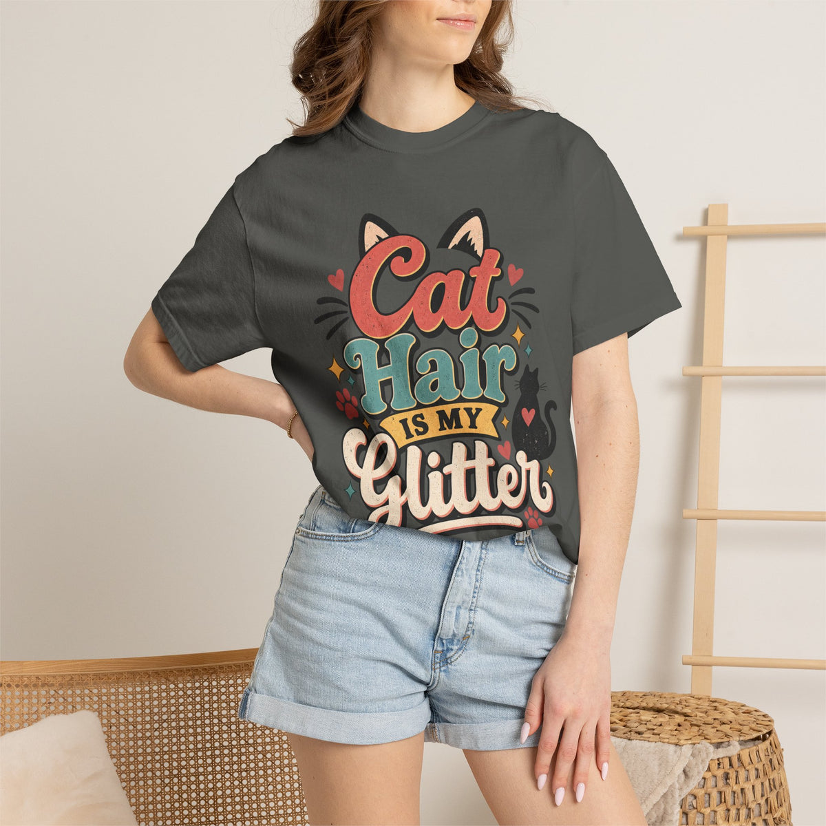 Cat Hair Is My Glitter T-Shirt | Cute Cat Typography Shirt
