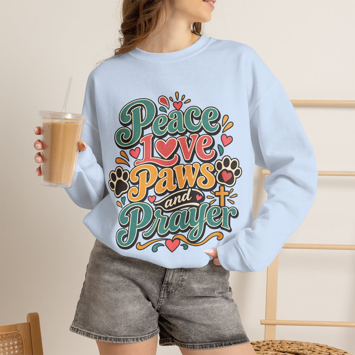 Peace Love Paws and Prayer Sweatshirt | Paw Print Faith Design