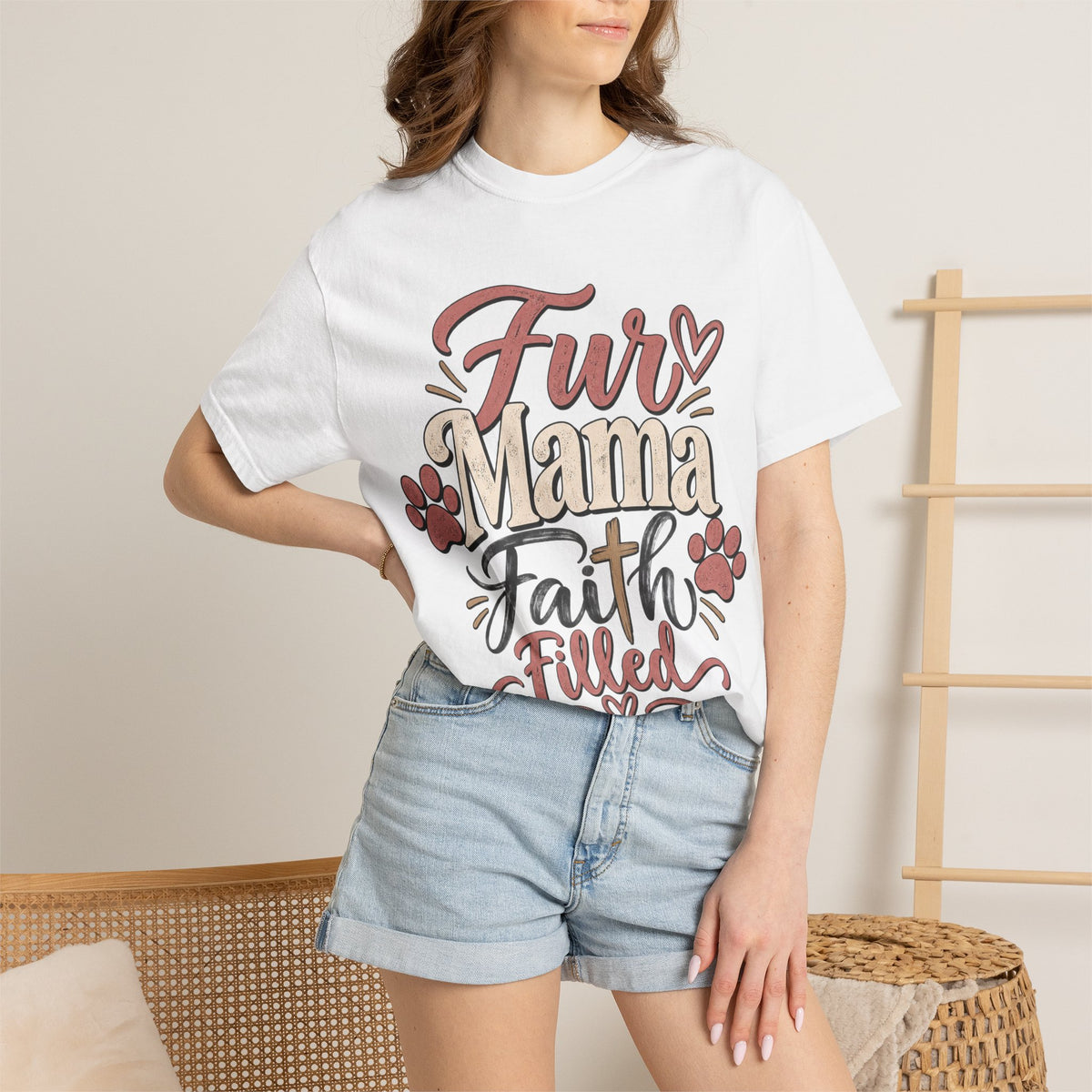 Fur Mama Faith Filled T-Shirt | Paw Print Dog Mom Tee