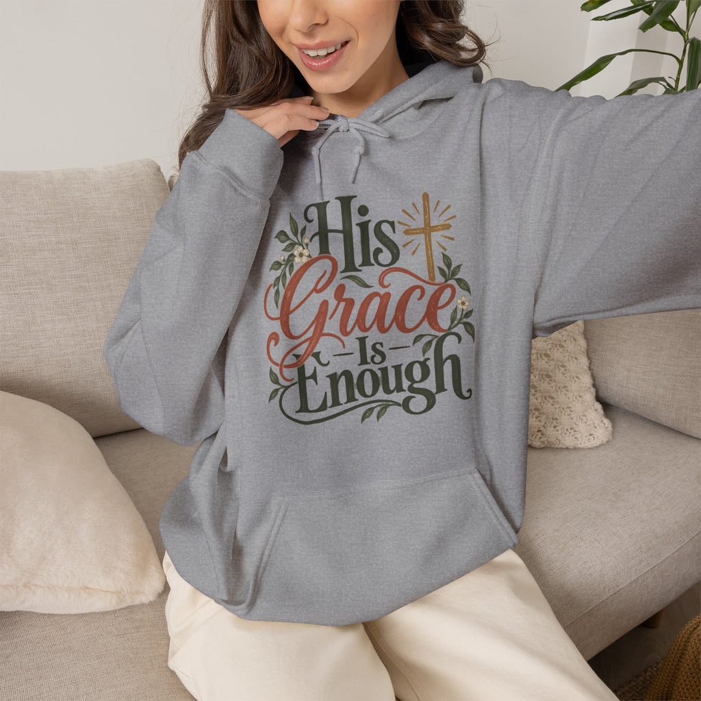 His Grace Is Enough hoodie | Christian faith floral cross design