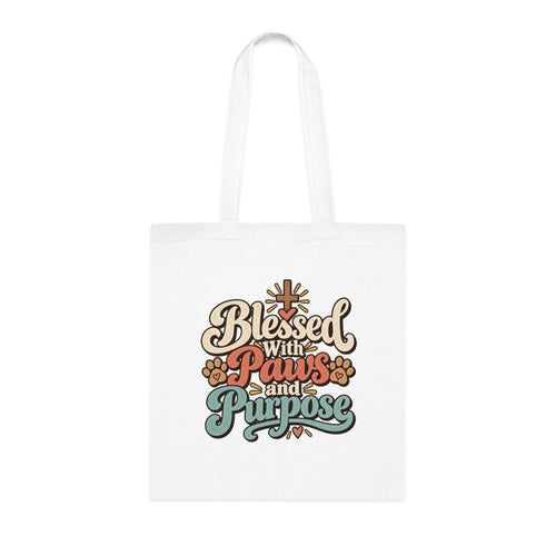 Blessed With Paws and Purpose Tote | Dog Paw Faith Canvas Tote