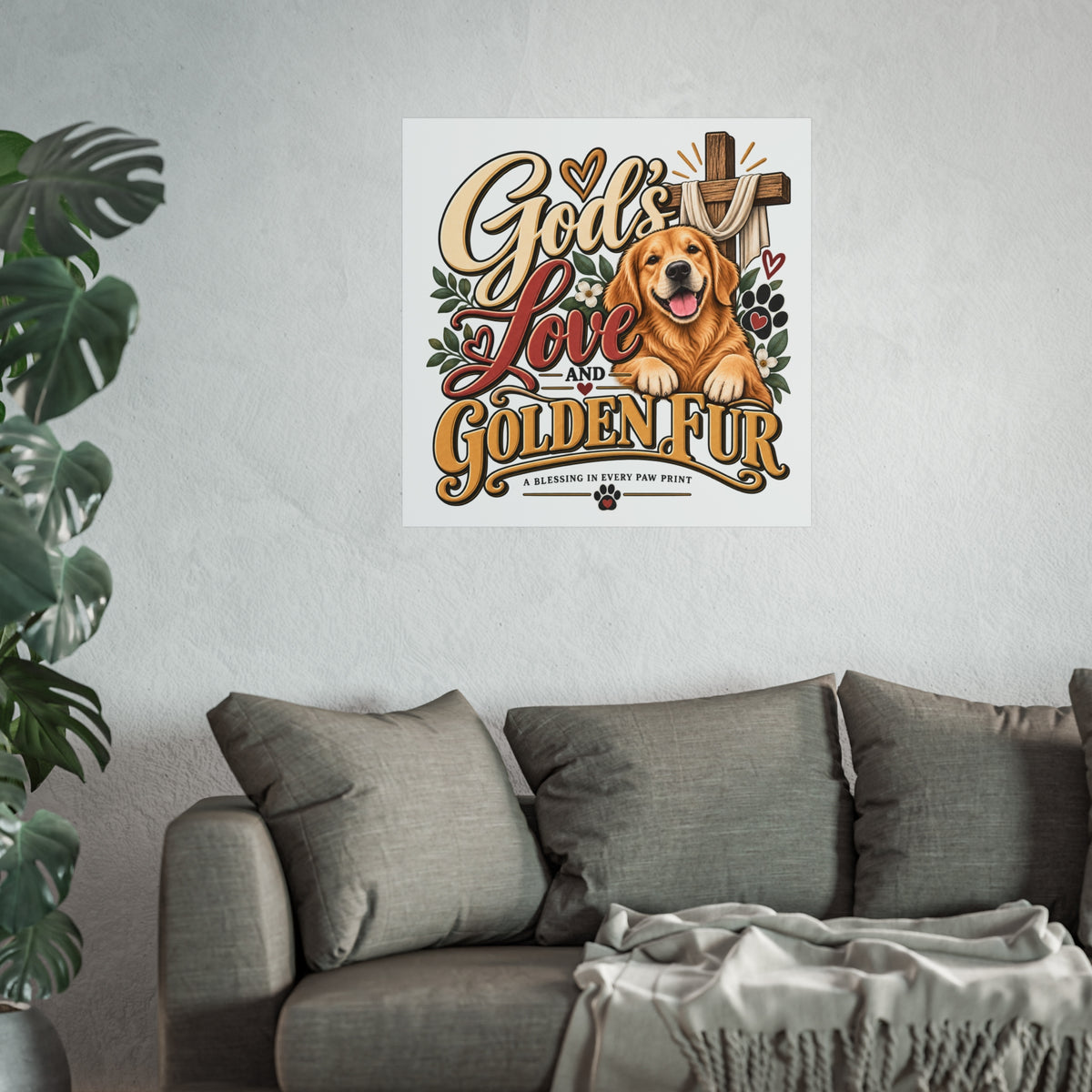 God's Love and Golden Fur Poster | Golden Retriever Faith Wall Art