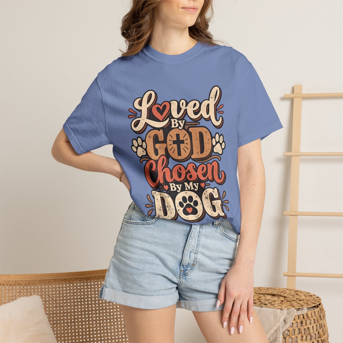 Loved by God Chosen by My Dog T-Shirt | Paw Print Faith Design