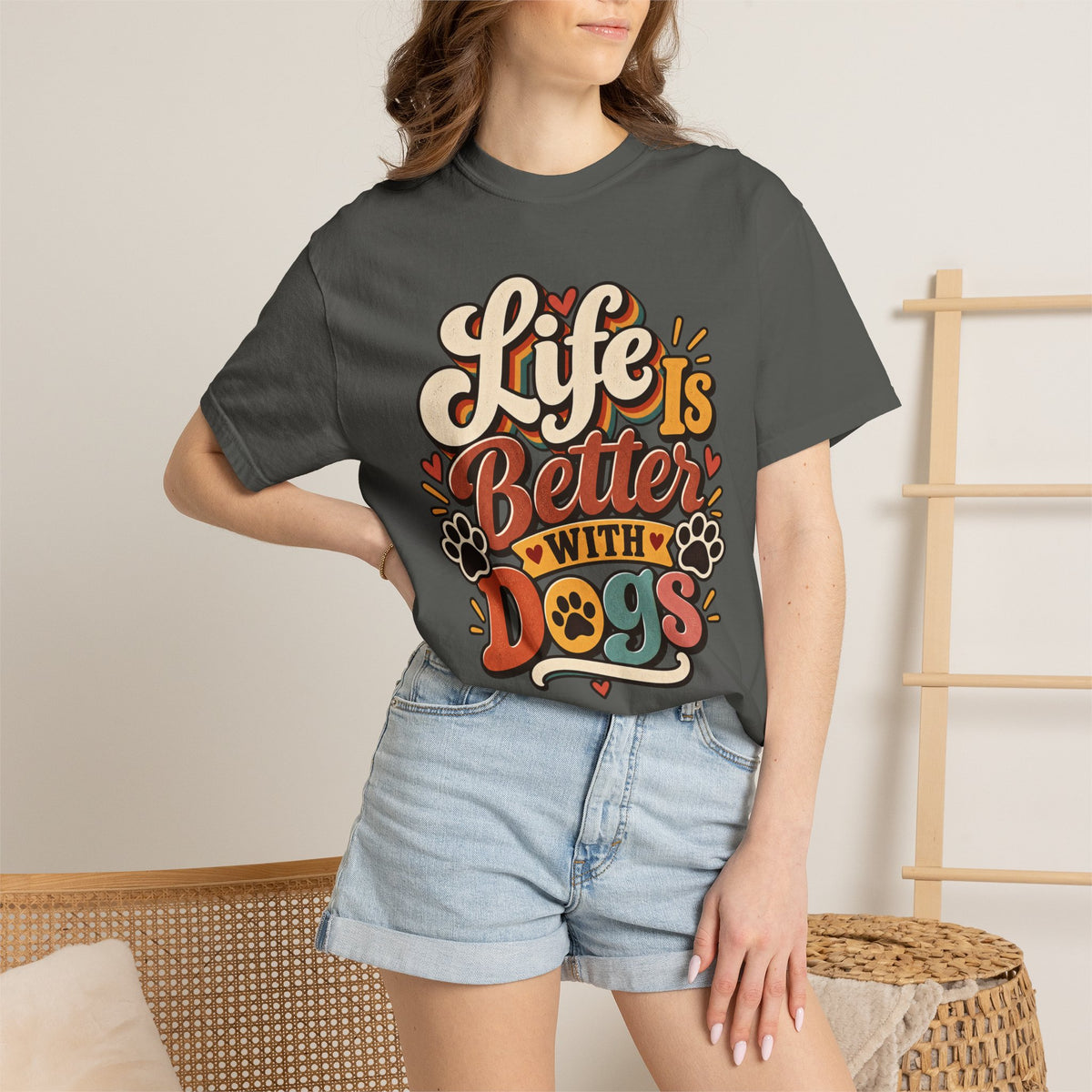 Life Is Better With Dogs T-Shirt | Dog Lover Tee, Paw Print Design