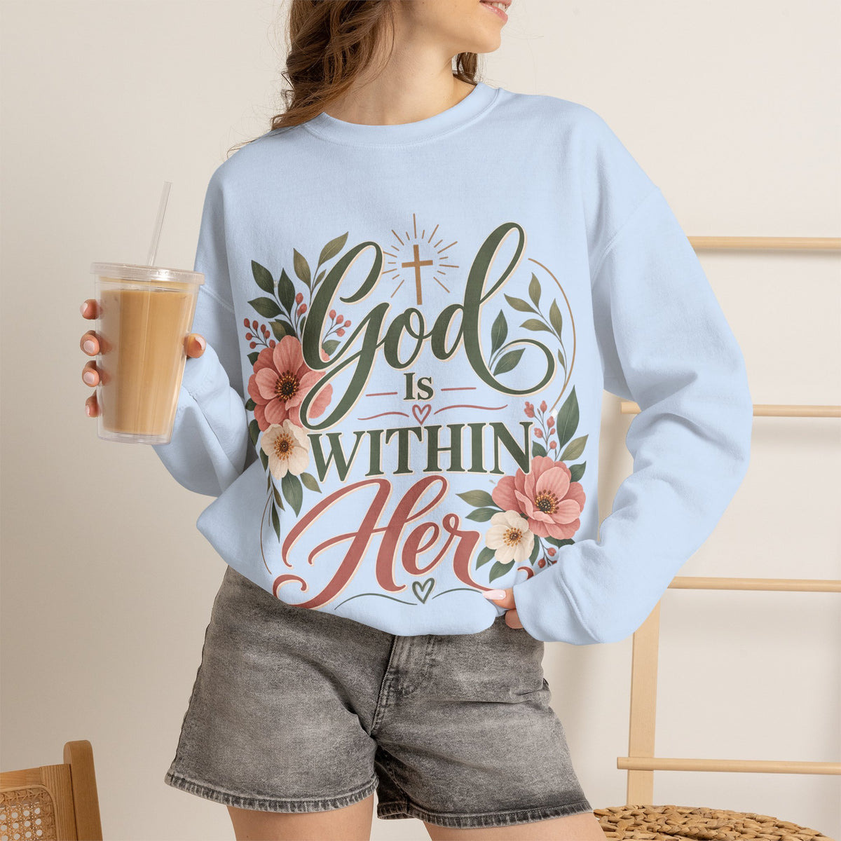 God Is Within Her sweatshirt | Floral Christian Scripture Crewneck