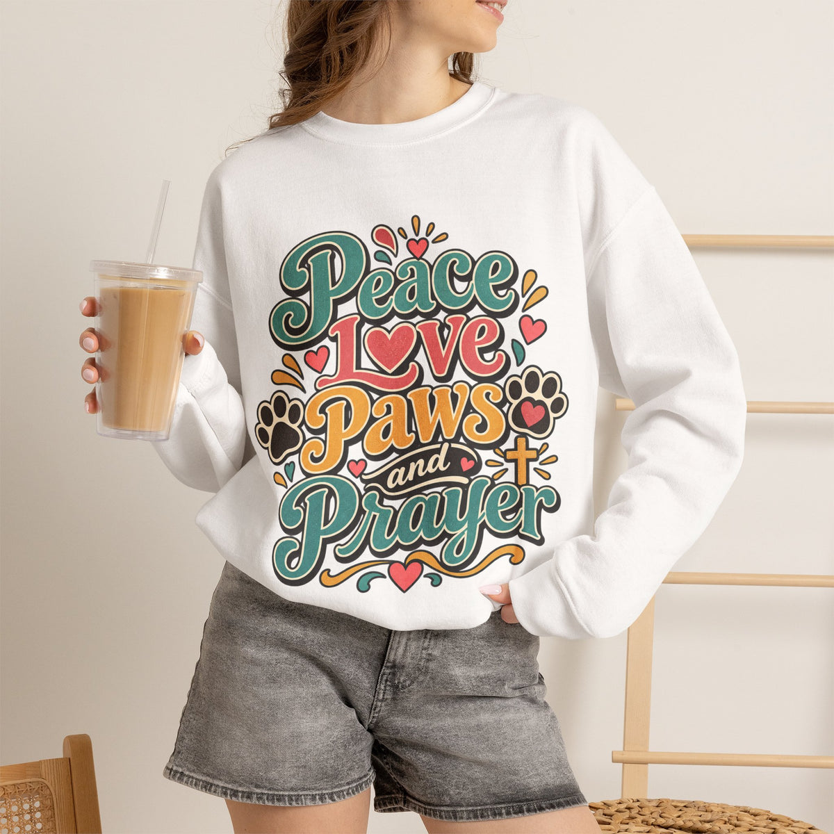 Peace Love Paws and Prayer Sweatshirt | Paw Print Faith Design