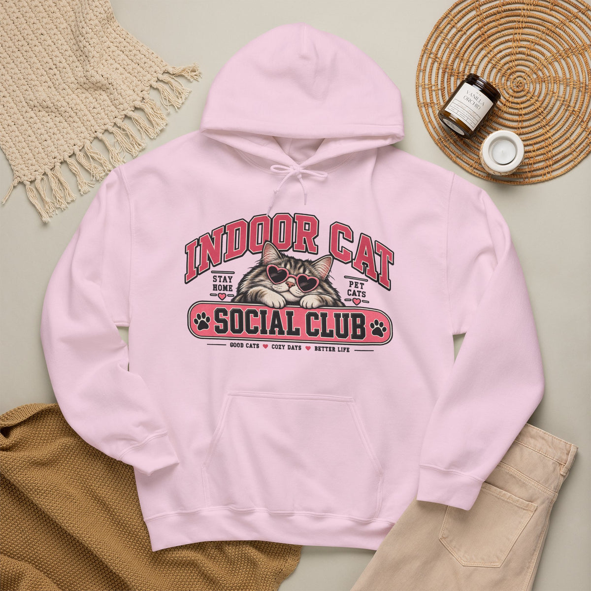 Indoor Cat Social Club Hoodie | Cute Cat Graphic, Pet Lover Sweatshirt