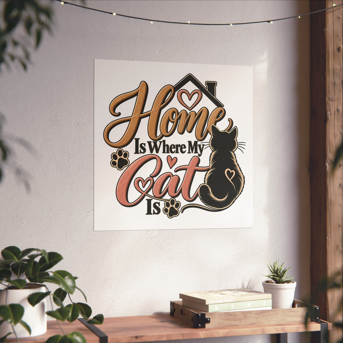 Home Is Where My Cat Is Fine Art Poster | Cat Silhouette, Paw Prints