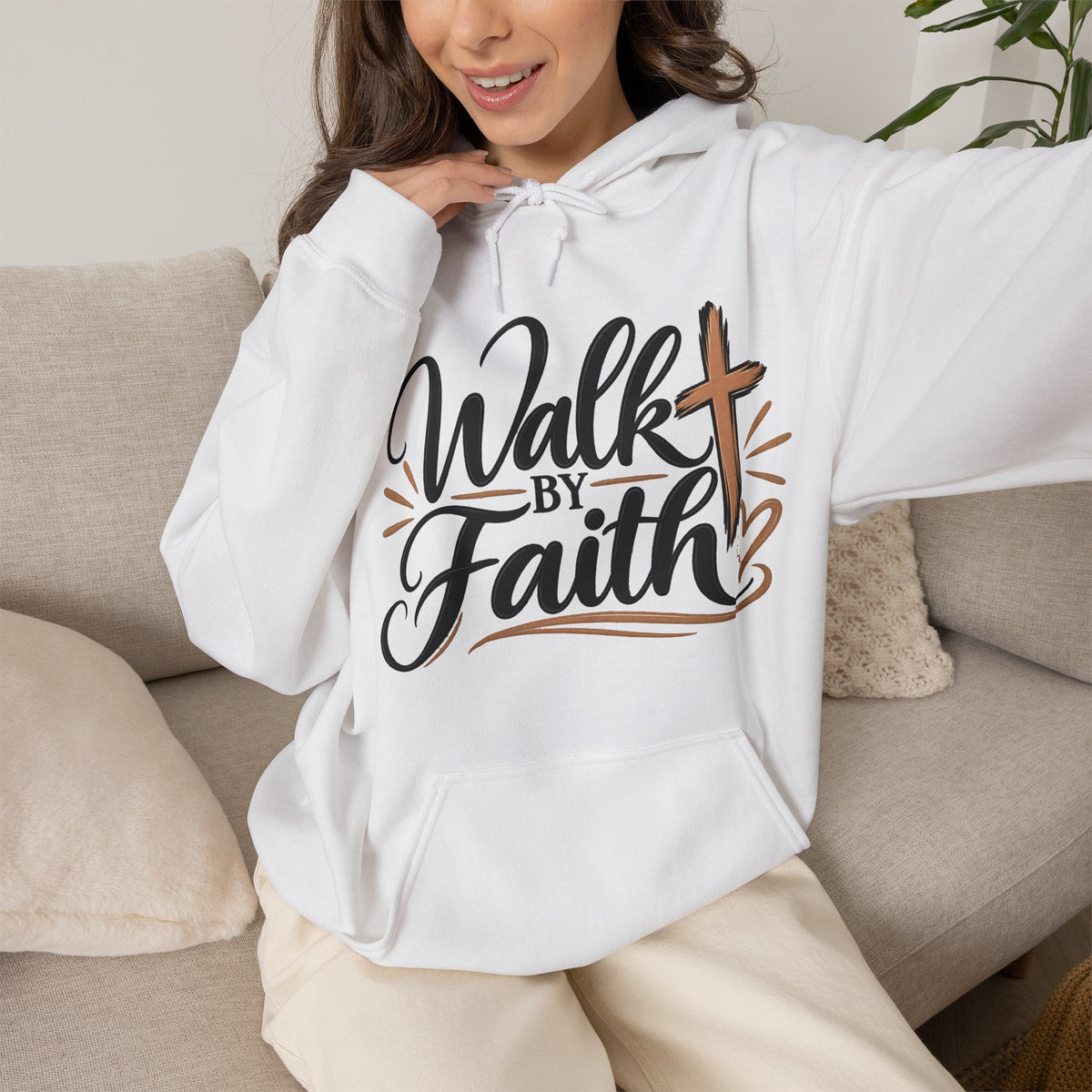 Walk by Faith Hoodie | Christian Cross Scripture Faith Typography