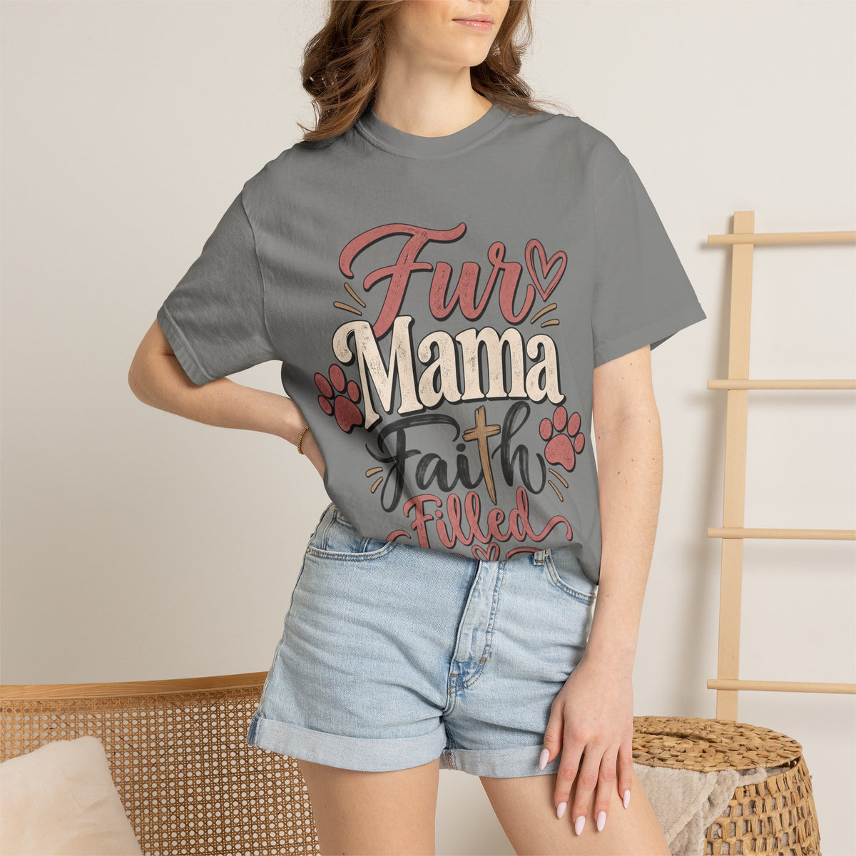 Fur Mama Faith Filled T-Shirt | Paw Print Dog Mom Tee