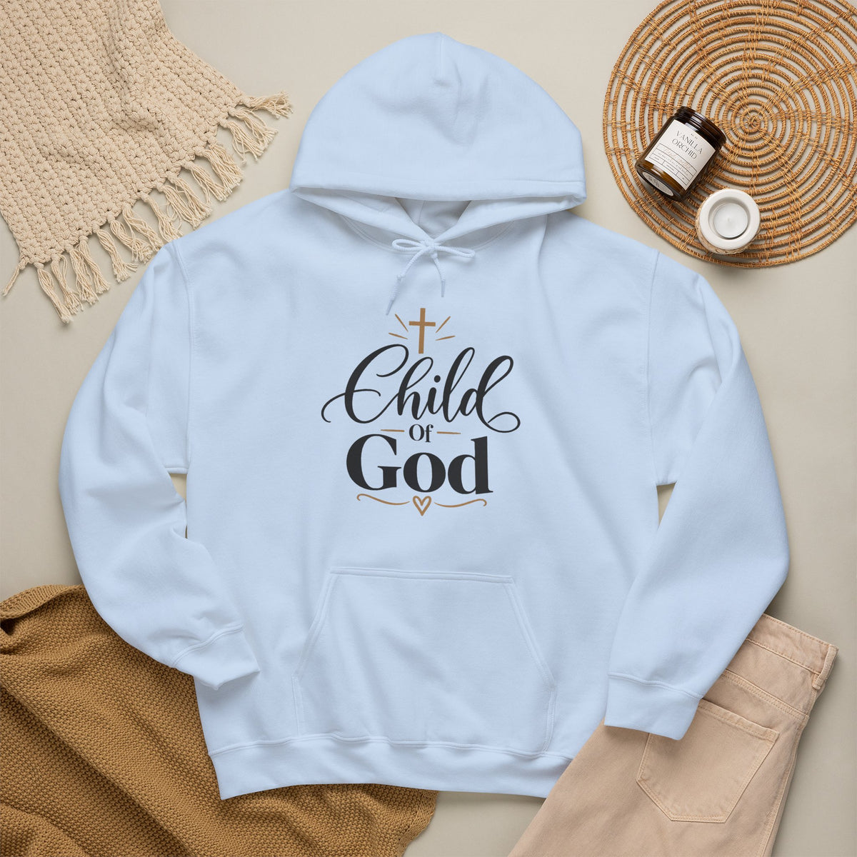Child of God Hoodie | Religious Faith Cross Script Pullover