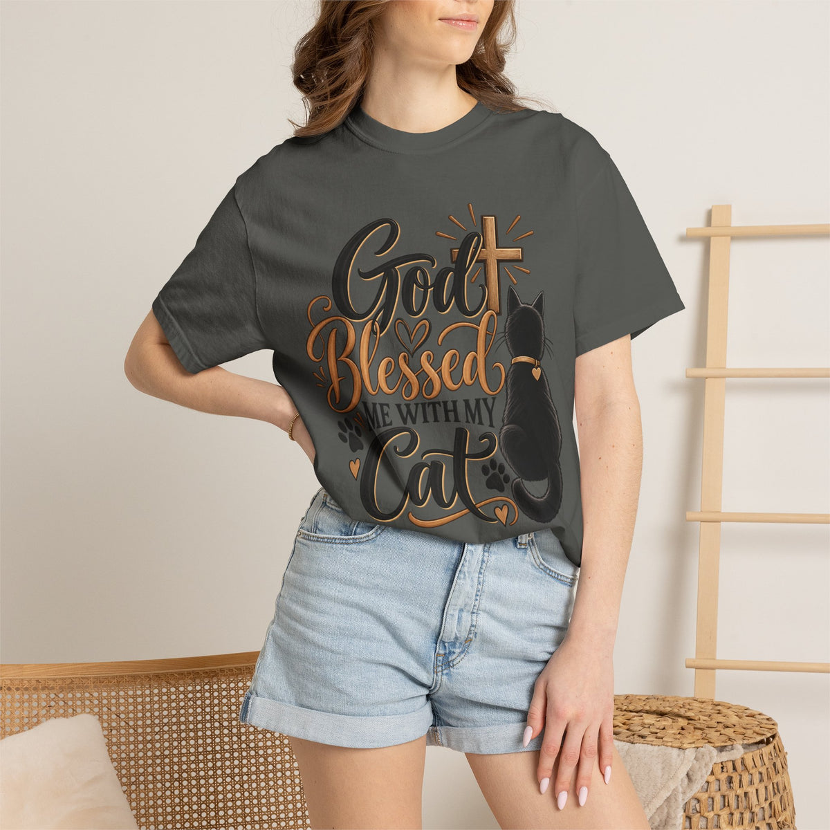 God Blessed Me With My Cat T-Shirt | Religious Cat Faith Tee