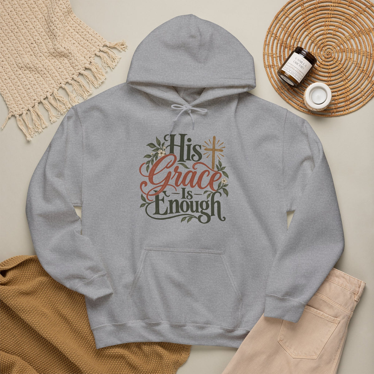His Grace Is Enough hoodie | Christian faith floral cross design