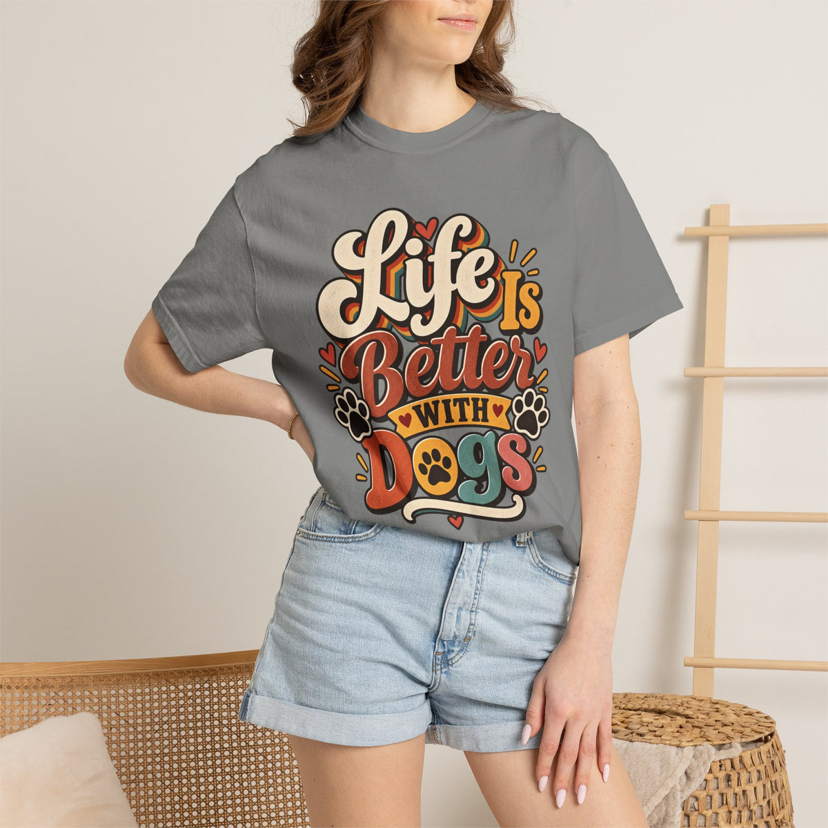 Life Is Better With Dogs T-Shirt | Dog Lover Tee, Paw Print Design