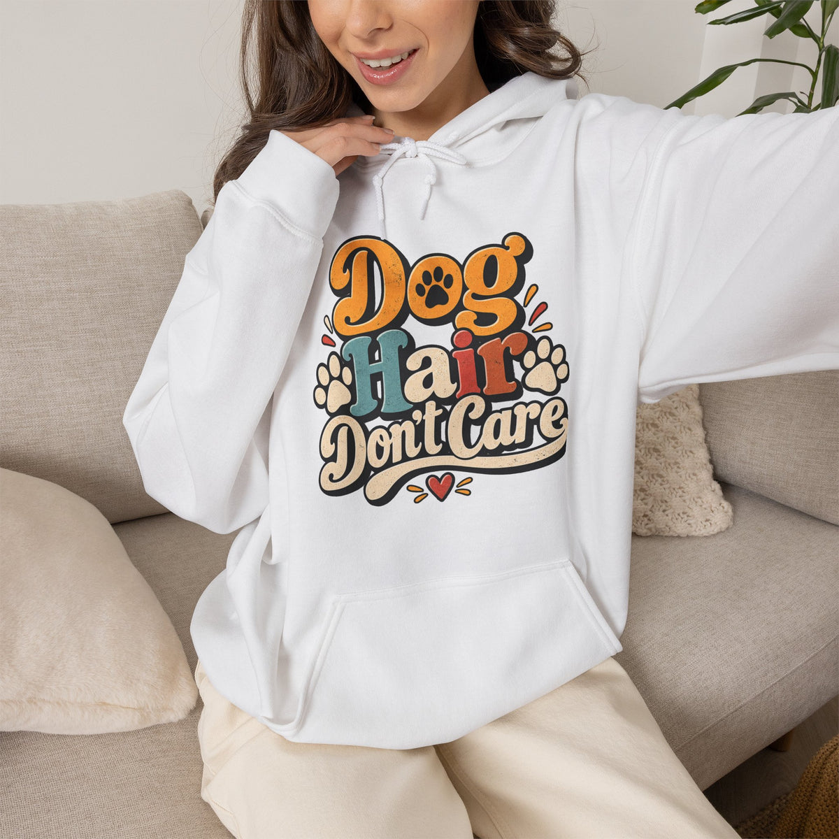 Dog Hair Don't Care Hoodie | Retro Paw Print Design