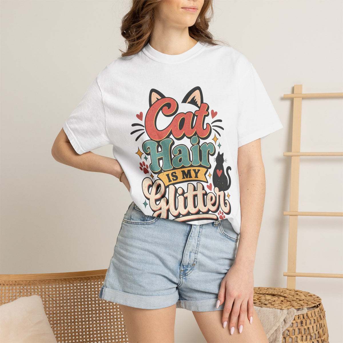 Cat Hair Is My Glitter T-Shirt | Cute Cat Typography Shirt