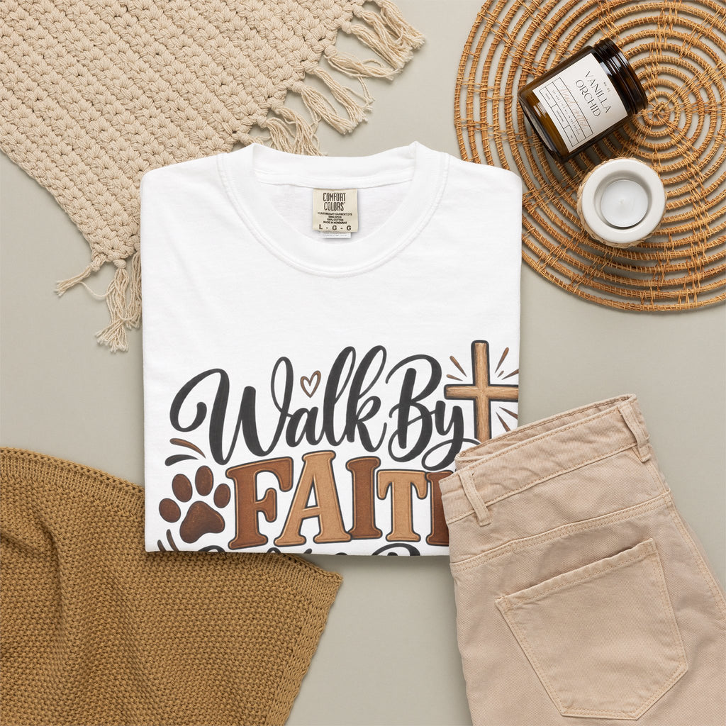 Walk By Faith Wag By Faith T-shirt | Christian Dog Paw Faith Tee