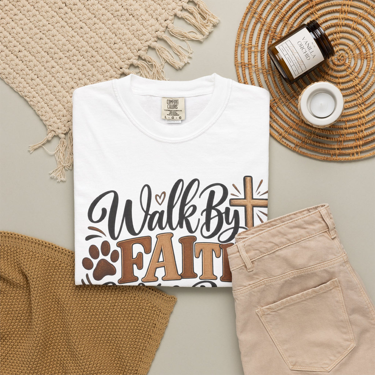 Walk By Faith Wag By Faith T-shirt | Christian Dog Paw Faith Tee
