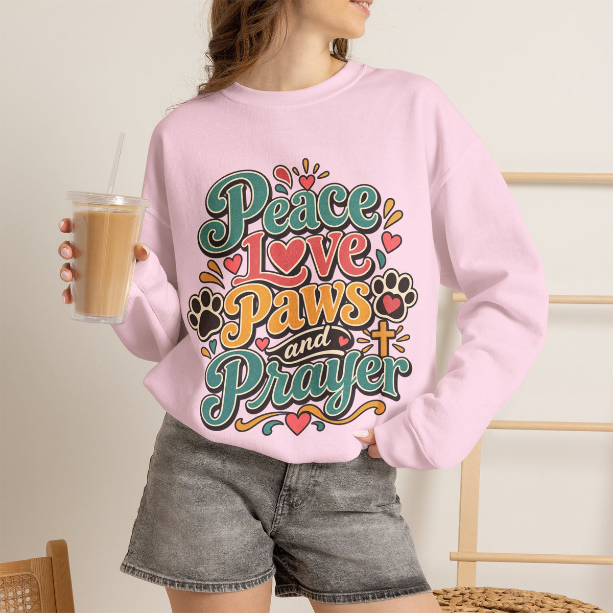 Peace Love Paws and Prayer Sweatshirt | Paw Print Faith Design