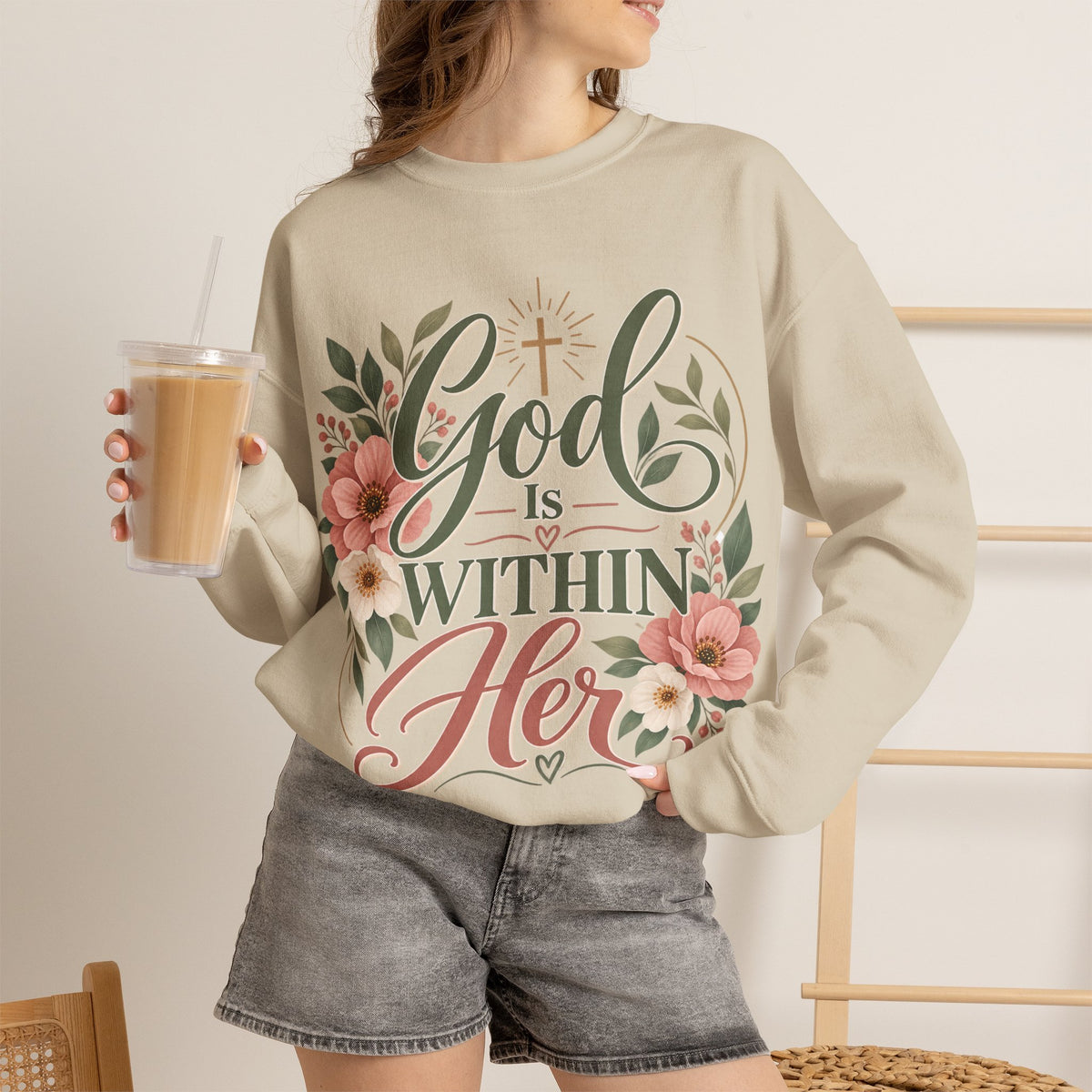 God Is Within Her sweatshirt | Floral Christian Scripture Crewneck