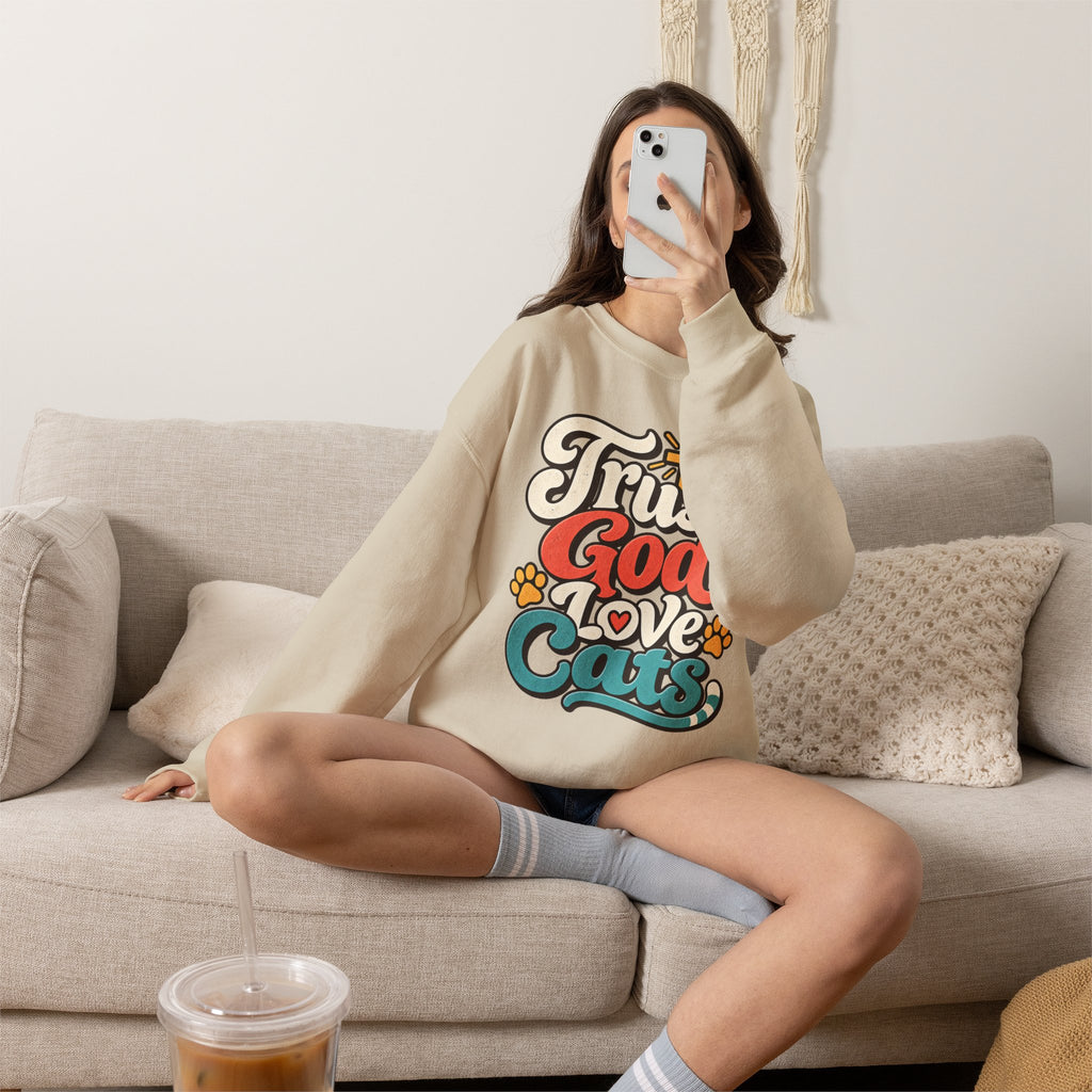 Trust God Love Cats Sweatshirt | Christian Cat Lover Crewneck