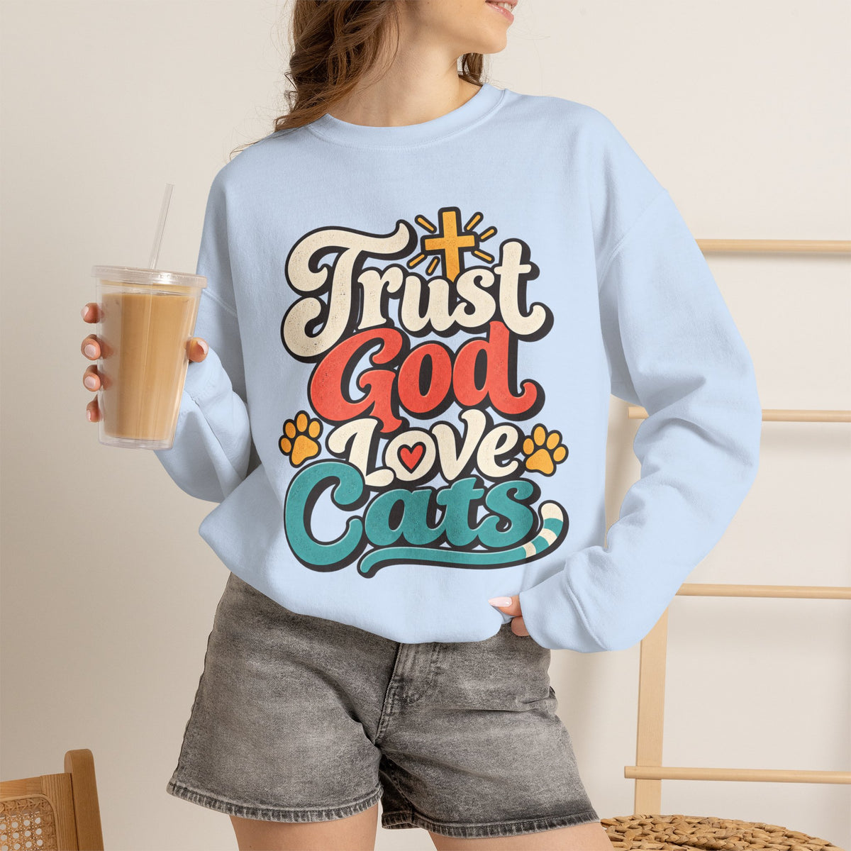 Trust God Love Cats Sweatshirt | Christian Cat Lover Crewneck