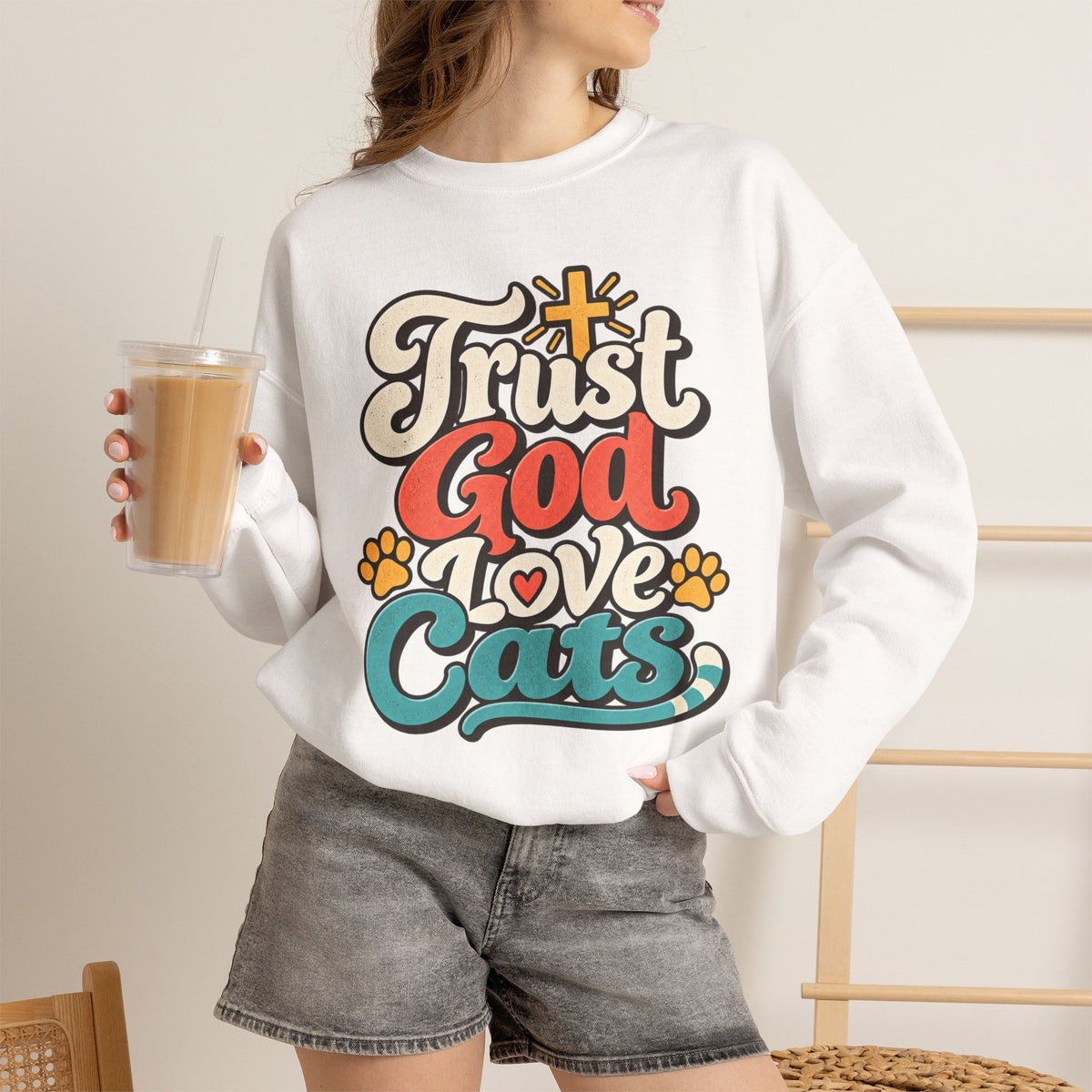 Trust God Love Cats Sweatshirt | Christian Cat Lover Crewneck