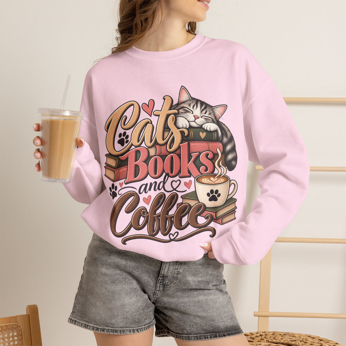 Cats Books and Coffee Crewneck Sweatshirt