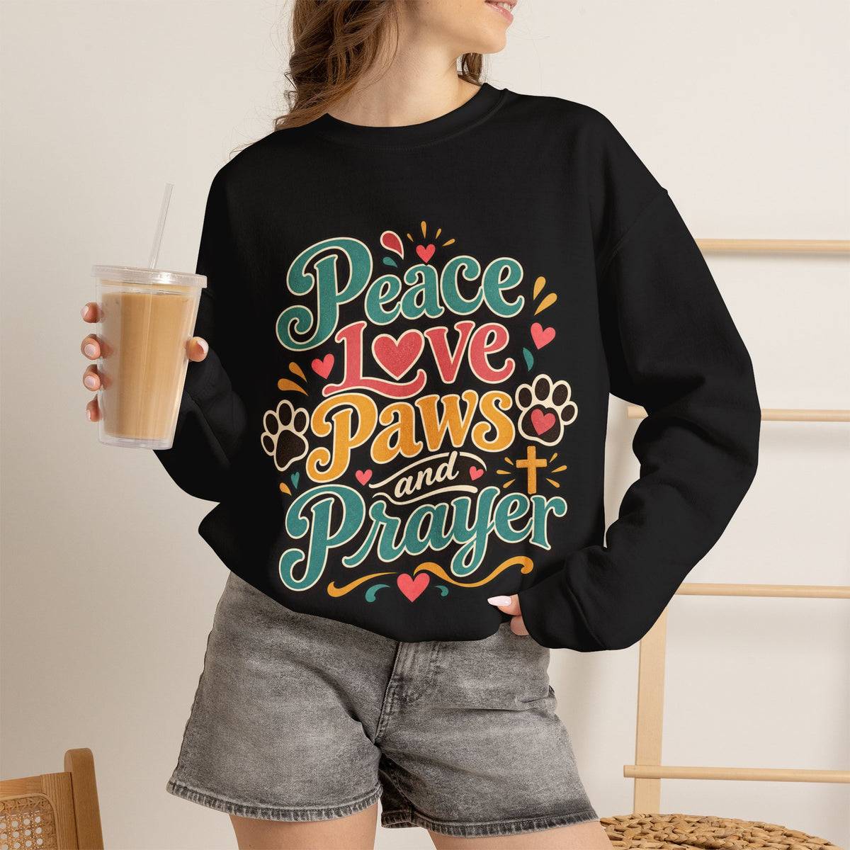 Peace Love Paws and Prayer Sweatshirt | Paw Print Faith Design