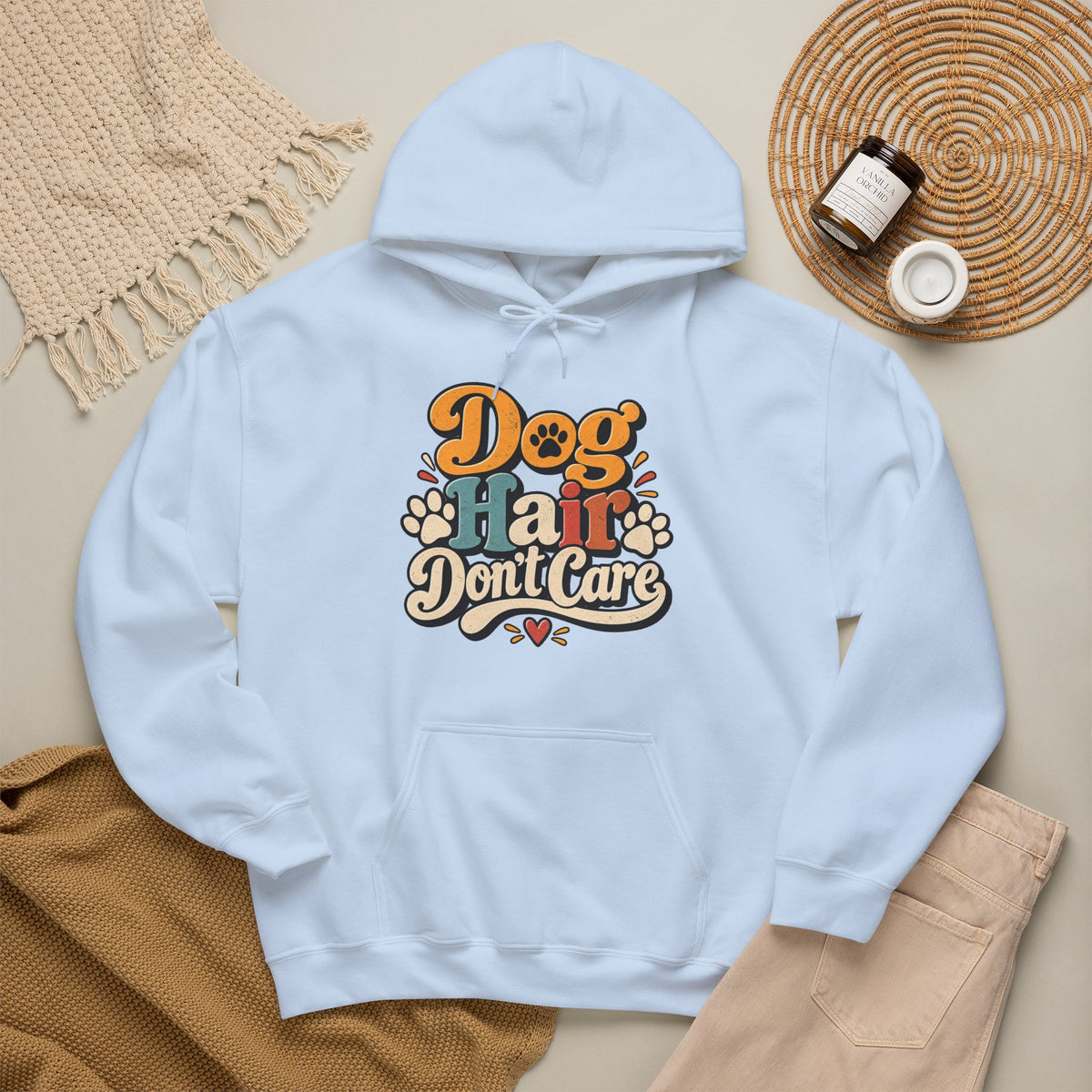 Dog Hair Don't Care Hoodie | Retro Paw Print Design