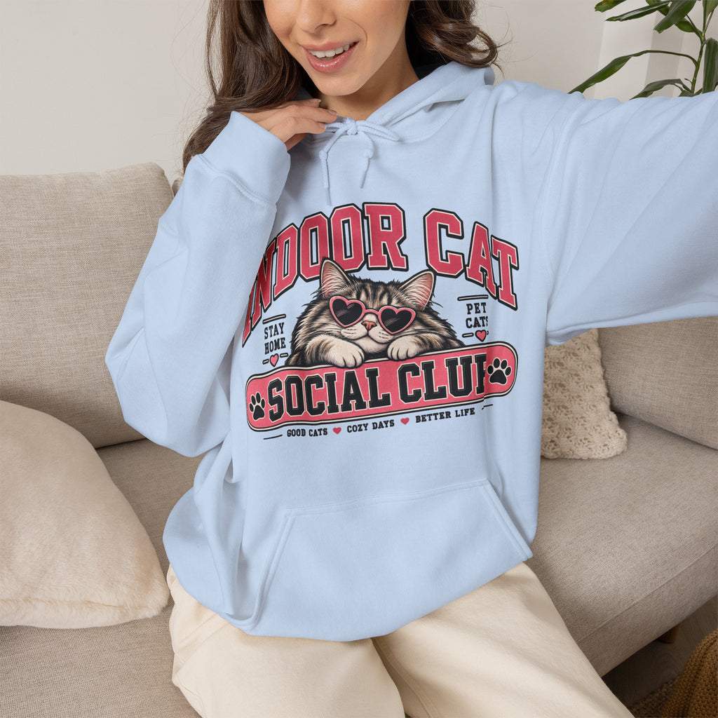 Indoor Cat Social Club Hoodie | Cute Cat Graphic, Pet Lover Sweatshirt