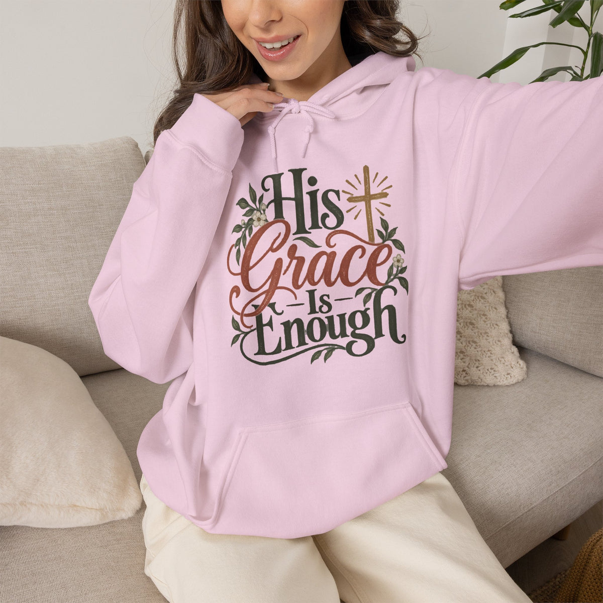 His Grace Is Enough hoodie | Christian faith floral cross design