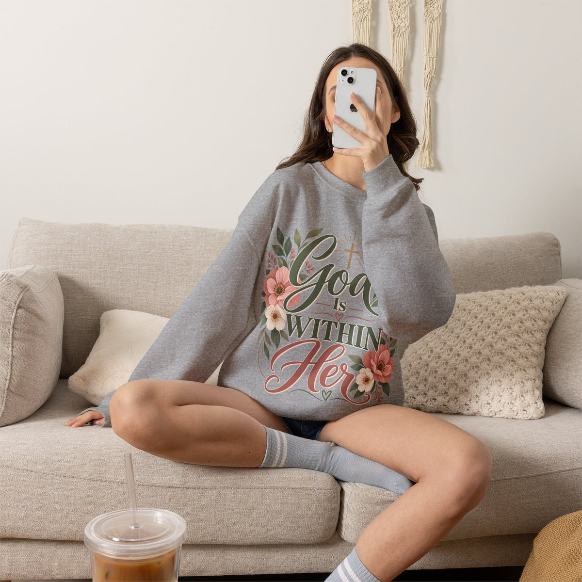 God Is Within Her sweatshirt | Floral Christian Scripture Crewneck