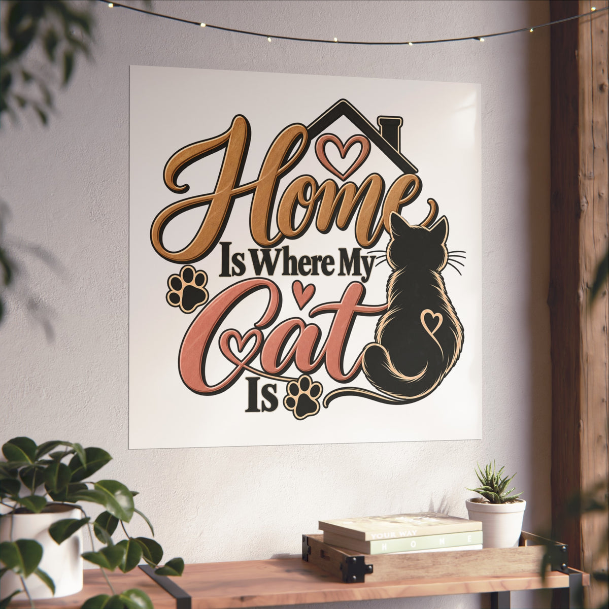 Home Is Where My Cat Is Fine Art Poster | Cat Silhouette, Paw Prints
